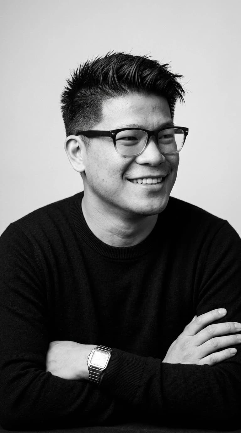 Jason Mallari, who designs and builds websites, based in West Michigan, arms folded and smiling.